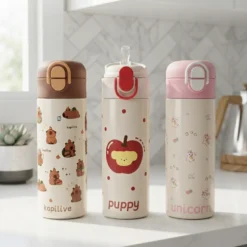 Stainless Steel Straw Thermos Water Bottle 500ml