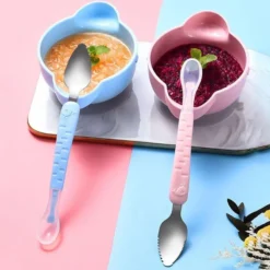 Alternative view of Baby Double Head Fruit Puree Silicone Spoon - 2 In 1 Double Sided Fruit Puree Spoon