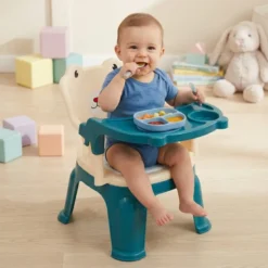 Sweet Baby Feeding Chair With Tray Blue and Brown Color
